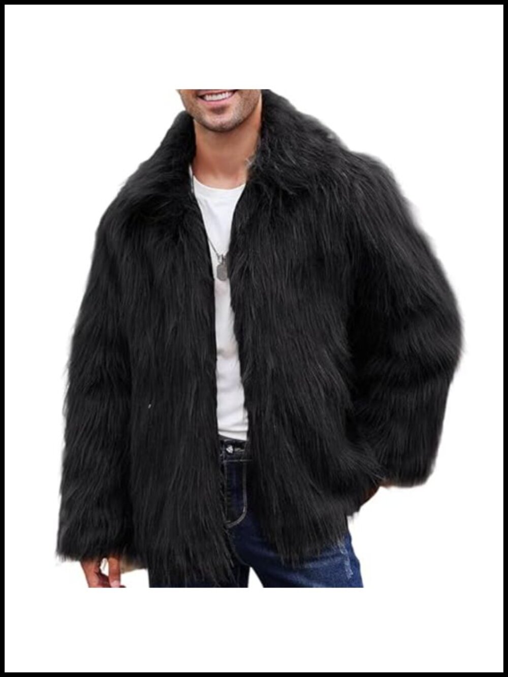 Mens Faux Fur Coat Winter Jacket Warm Fluffy Trench
